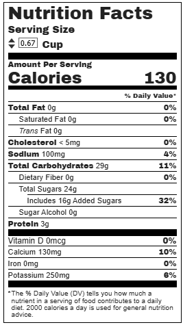 Non-Fat Frozen Yogurt nutrition label